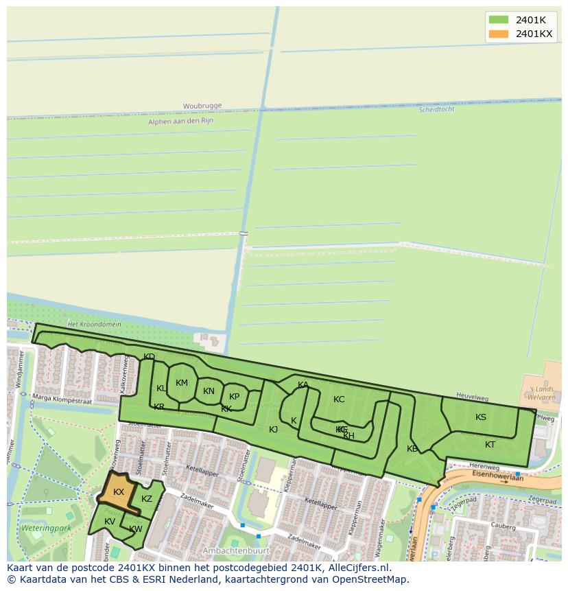 Afbeelding van het postcodegebied 2401 KX op de kaart.