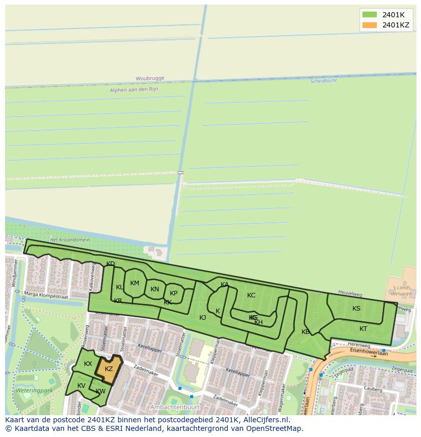 Afbeelding van het postcodegebied 2401 KZ op de kaart.
