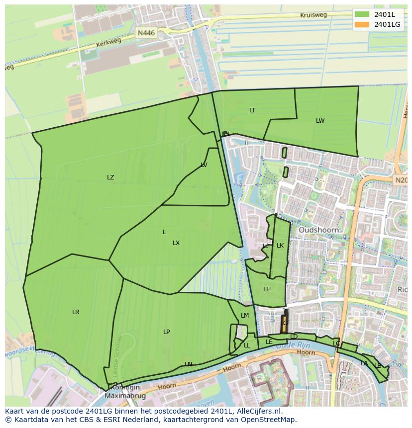 Afbeelding van het postcodegebied 2401 LG op de kaart.