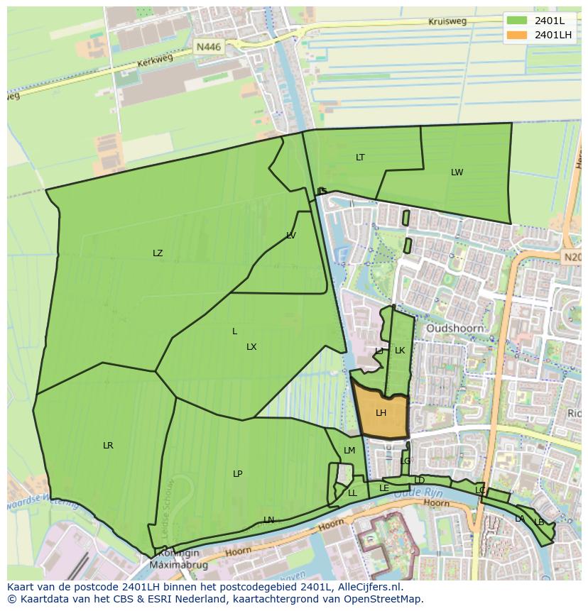 Afbeelding van het postcodegebied 2401 LH op de kaart.