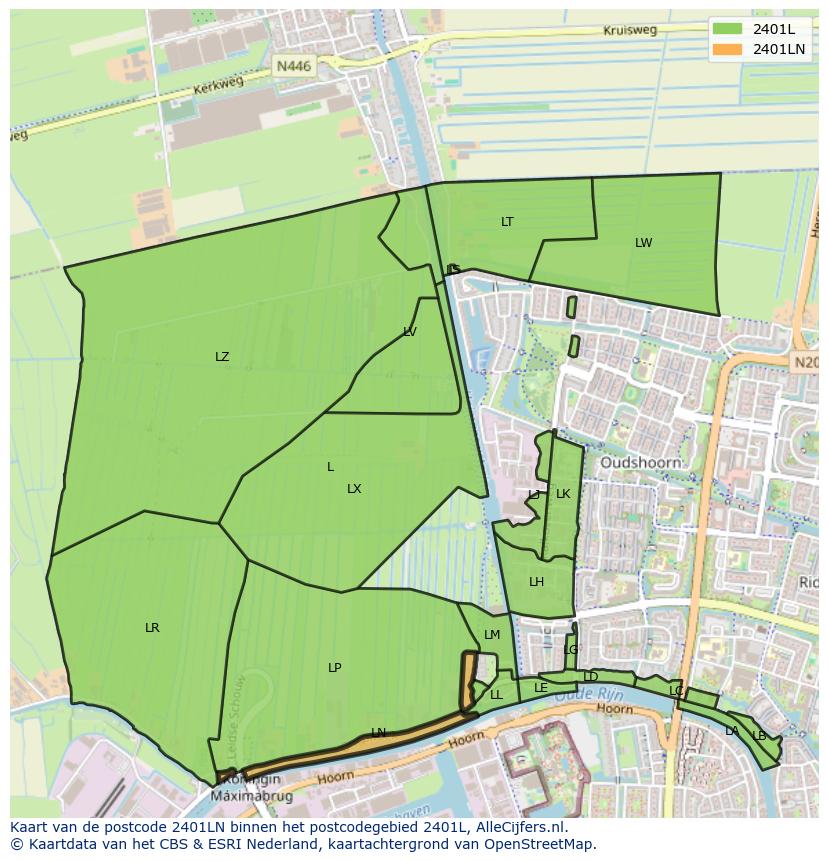 Afbeelding van het postcodegebied 2401 LN op de kaart.