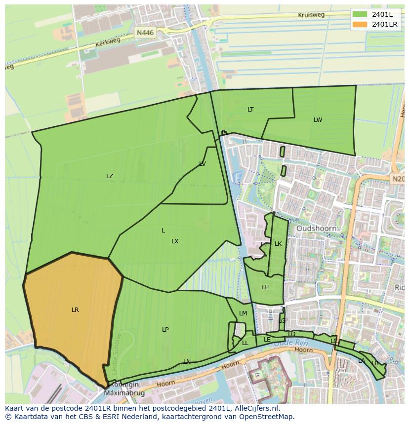Afbeelding van het postcodegebied 2401 LR op de kaart.