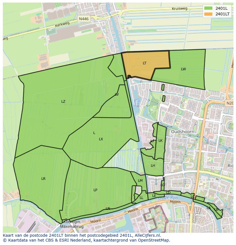 Afbeelding van het postcodegebied 2401 LT op de kaart.