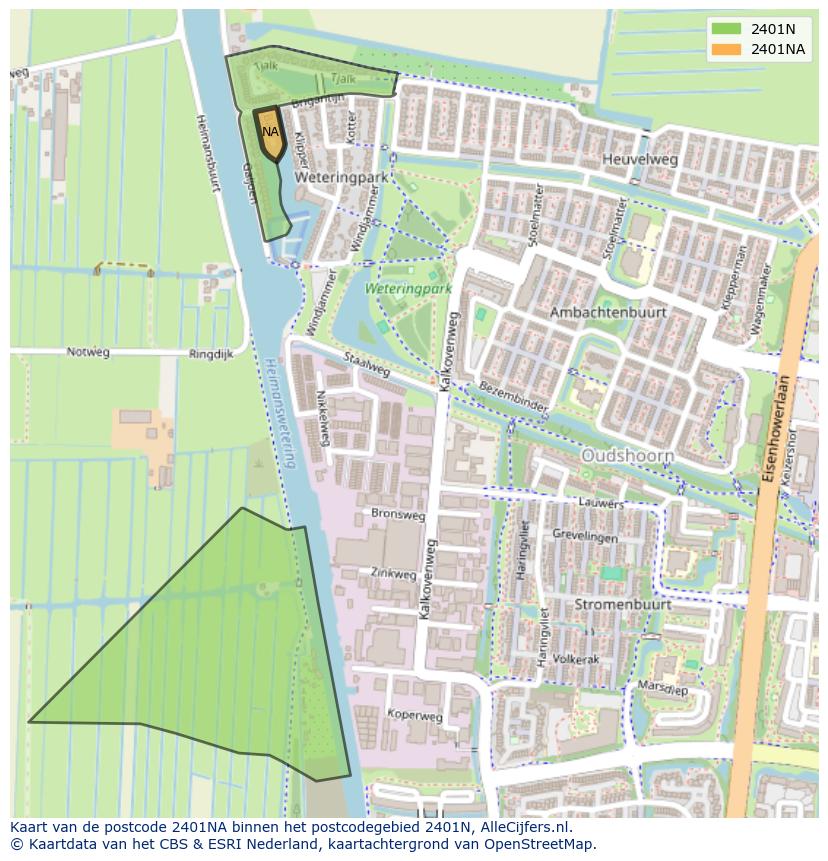 Afbeelding van het postcodegebied 2401 NA op de kaart.