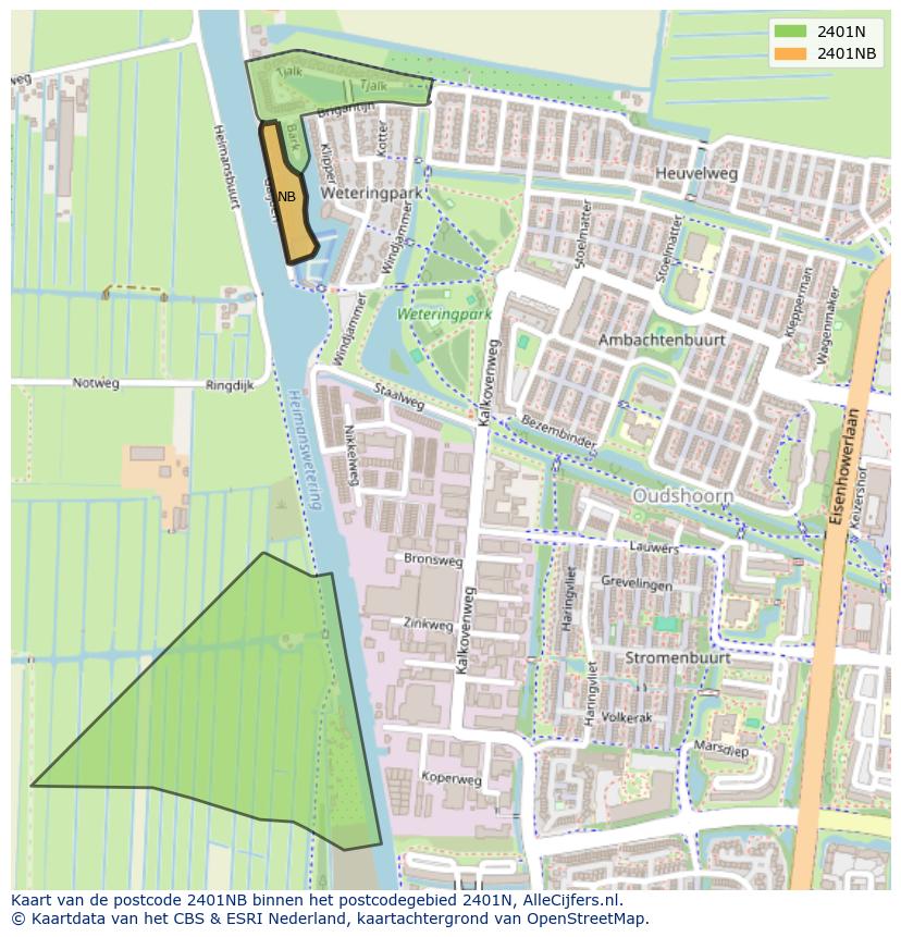 Afbeelding van het postcodegebied 2401 NB op de kaart.