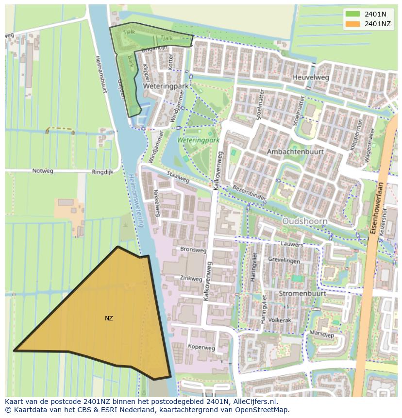 Afbeelding van het postcodegebied 2401 NZ op de kaart.