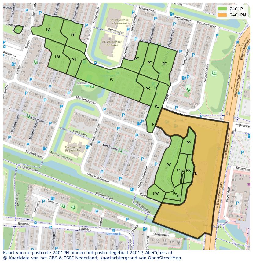 Afbeelding van het postcodegebied 2401 PN op de kaart.