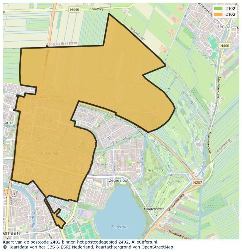 Afbeelding van het postcodegebied 2402 op de kaart.