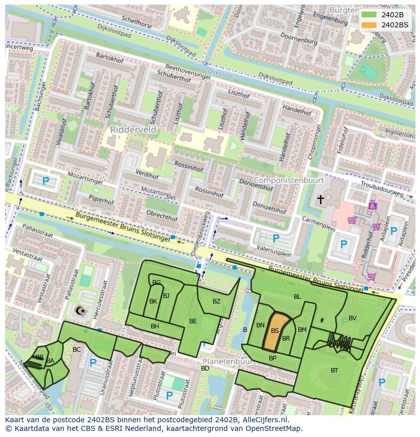 Afbeelding van het postcodegebied 2402 BS op de kaart.