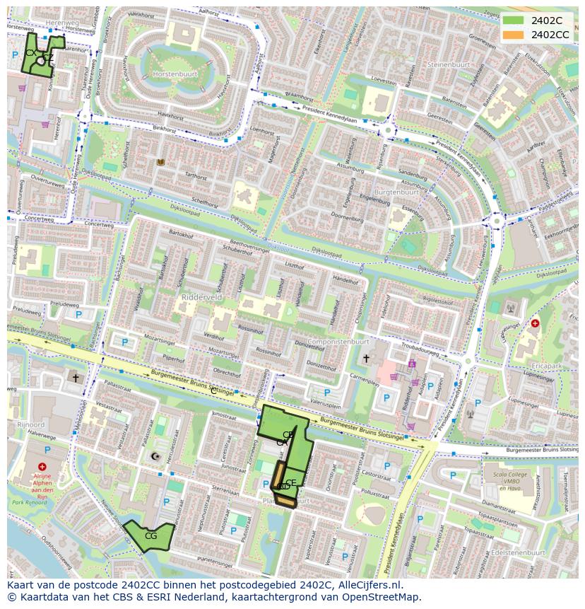 Afbeelding van het postcodegebied 2402 CC op de kaart.