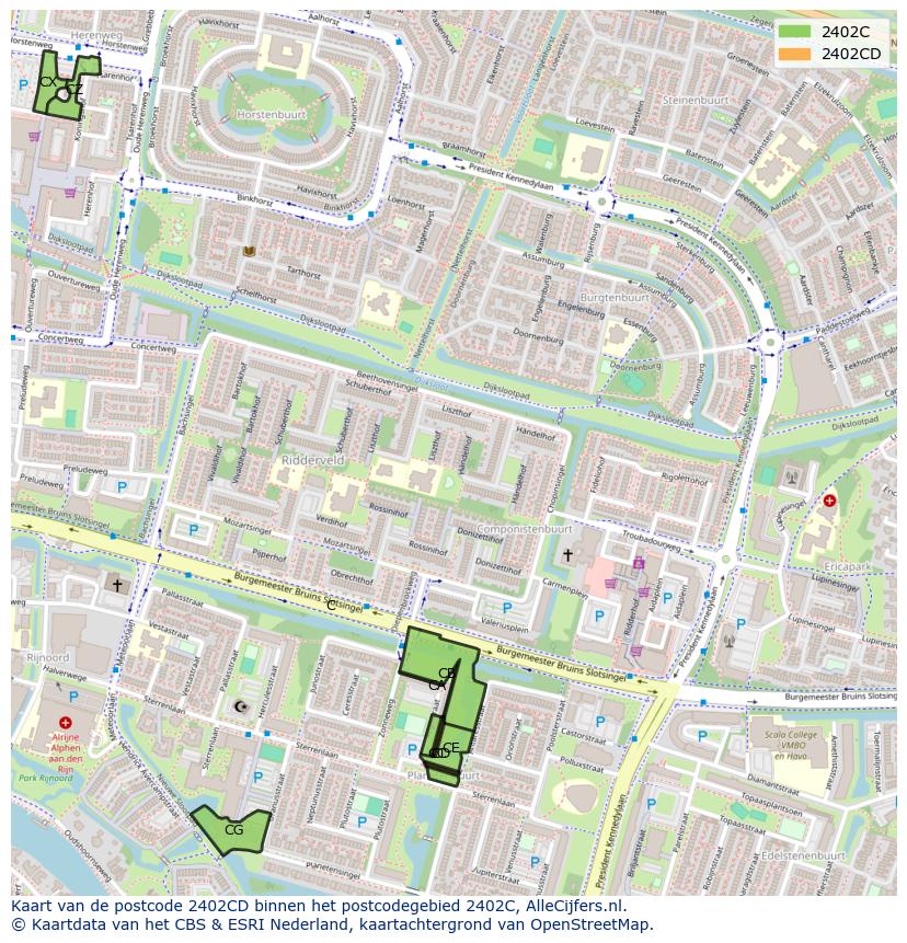 Afbeelding van het postcodegebied 2402 CD op de kaart.