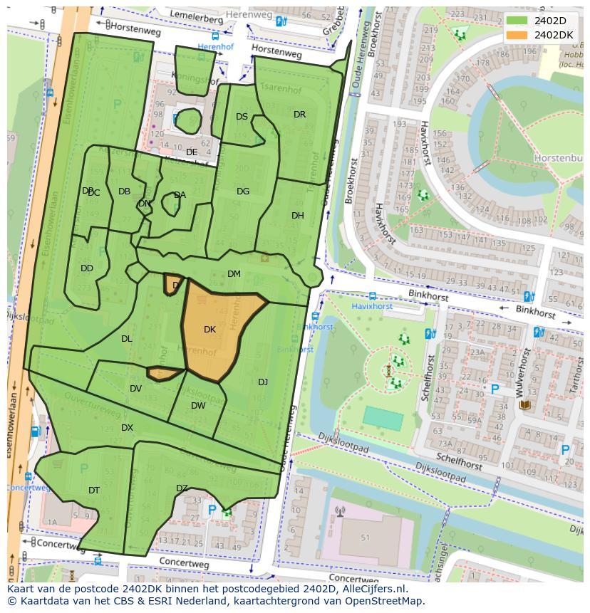 Afbeelding van het postcodegebied 2402 DK op de kaart.