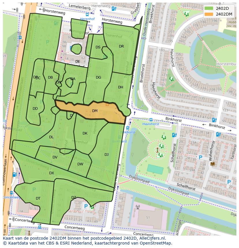 Afbeelding van het postcodegebied 2402 DM op de kaart.