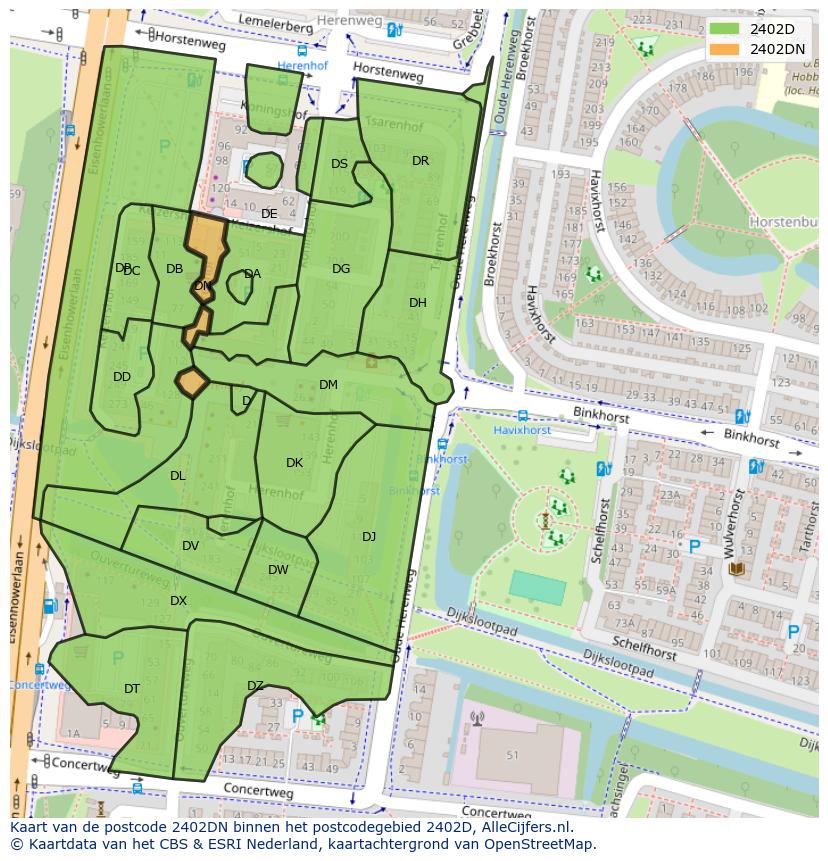 Afbeelding van het postcodegebied 2402 DN op de kaart.