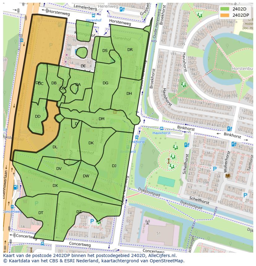 Afbeelding van het postcodegebied 2402 DP op de kaart.