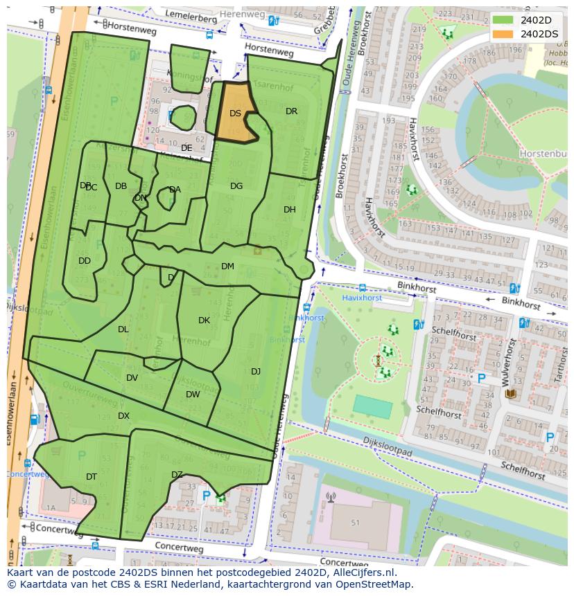 Afbeelding van het postcodegebied 2402 DS op de kaart.
