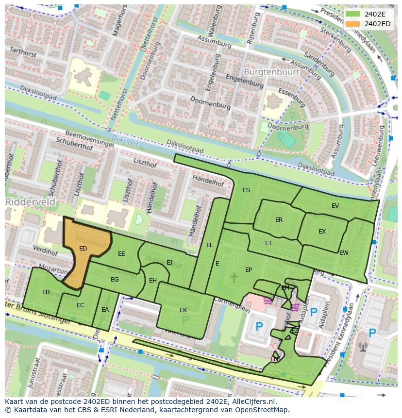 Afbeelding van het postcodegebied 2402 ED op de kaart.