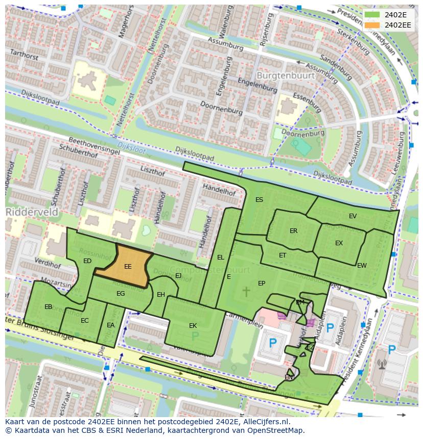 Afbeelding van het postcodegebied 2402 EE op de kaart.