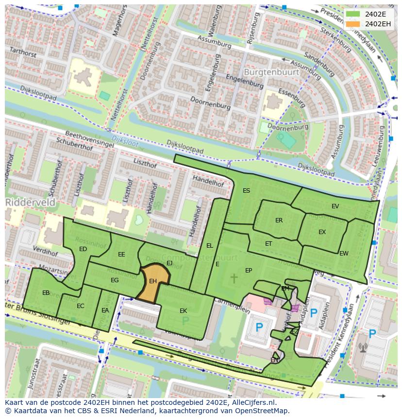 Afbeelding van het postcodegebied 2402 EH op de kaart.