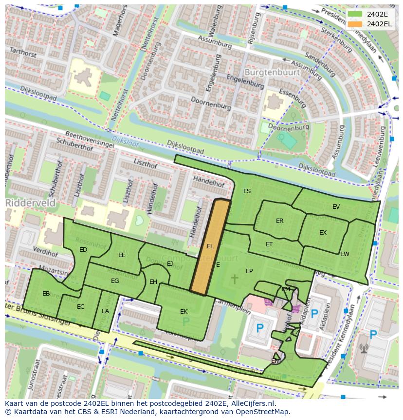Afbeelding van het postcodegebied 2402 EL op de kaart.