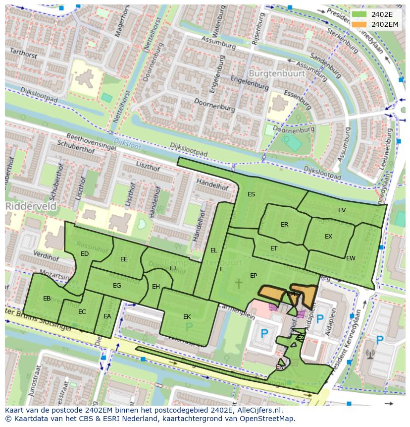 Afbeelding van het postcodegebied 2402 EM op de kaart.