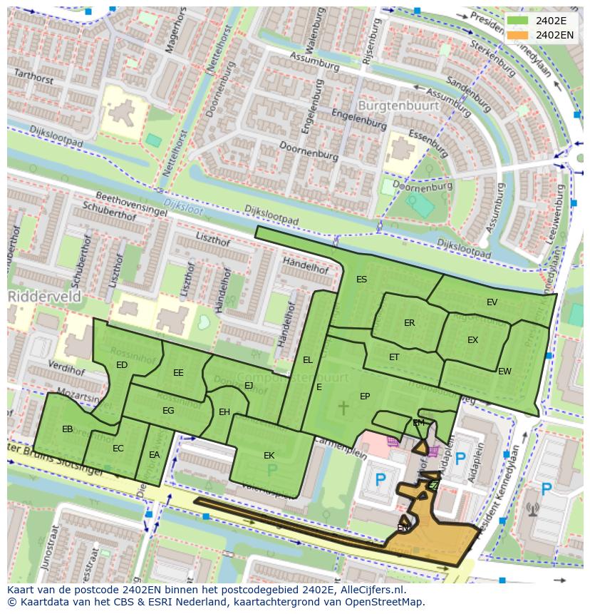 Afbeelding van het postcodegebied 2402 EN op de kaart.