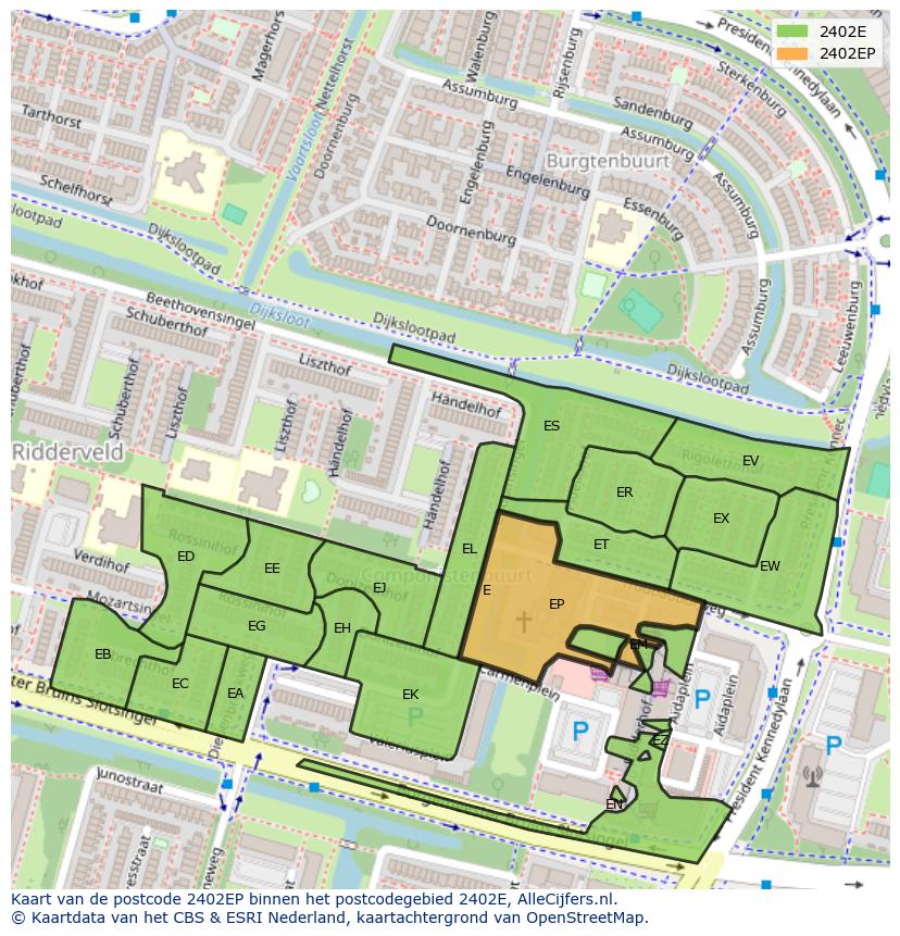 Afbeelding van het postcodegebied 2402 EP op de kaart.
