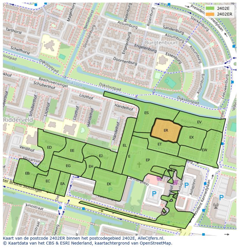 Afbeelding van het postcodegebied 2402 ER op de kaart.