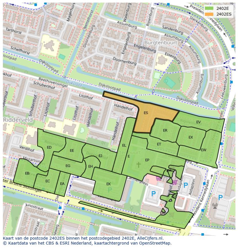 Afbeelding van het postcodegebied 2402 ES op de kaart.