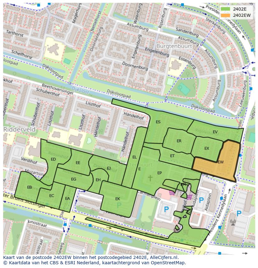 Afbeelding van het postcodegebied 2402 EW op de kaart.