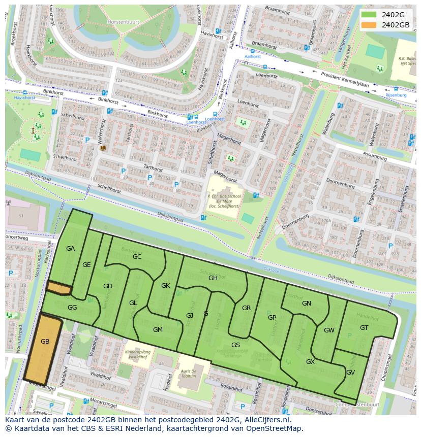 Afbeelding van het postcodegebied 2402 GB op de kaart.