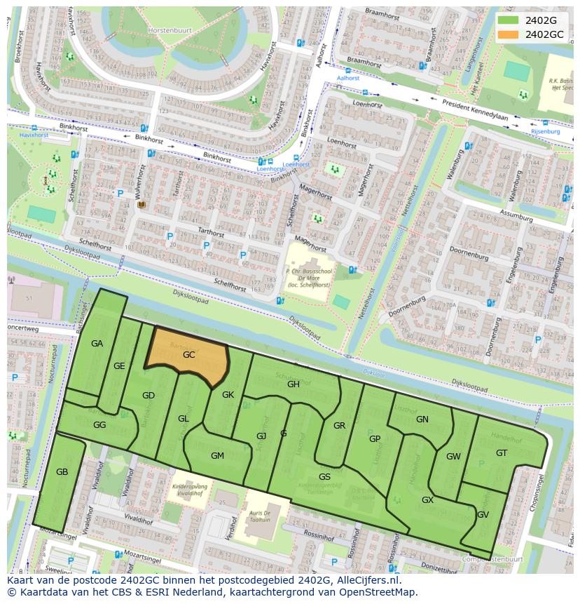 Afbeelding van het postcodegebied 2402 GC op de kaart.