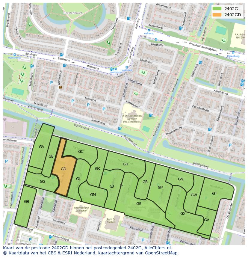 Afbeelding van het postcodegebied 2402 GD op de kaart.