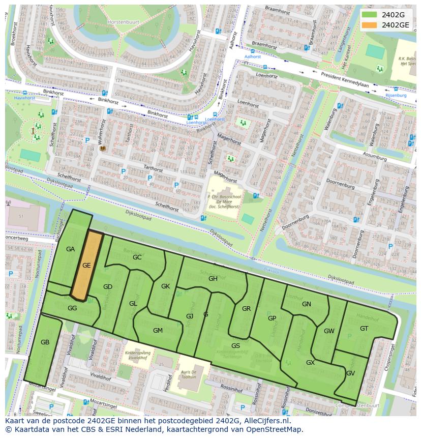 Afbeelding van het postcodegebied 2402 GE op de kaart.