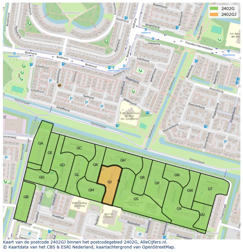 Afbeelding van het postcodegebied 2402 GJ op de kaart.