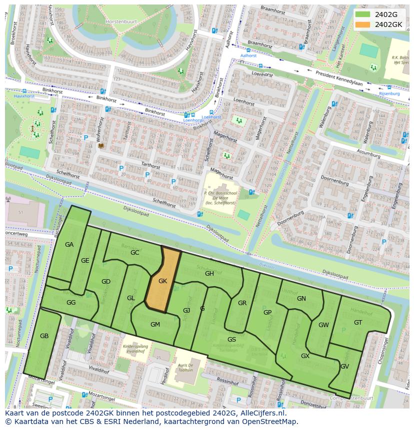 Afbeelding van het postcodegebied 2402 GK op de kaart.