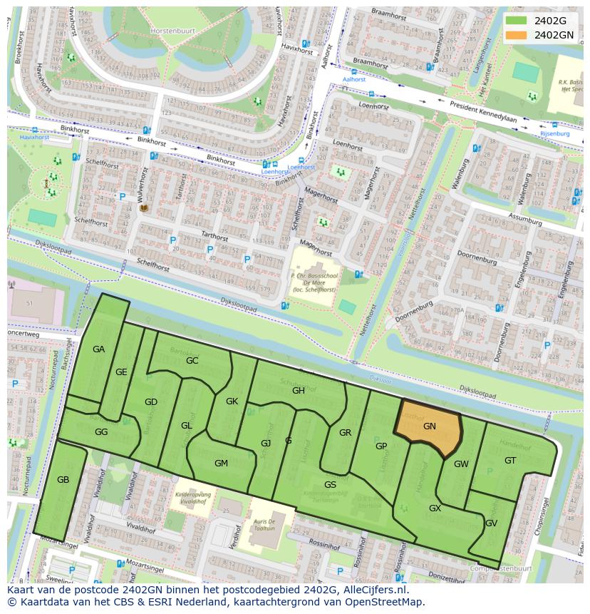 Afbeelding van het postcodegebied 2402 GN op de kaart.