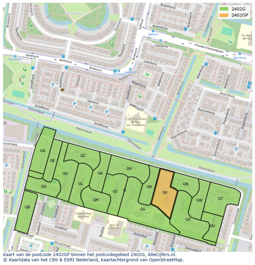 Afbeelding van het postcodegebied 2402 GP op de kaart.