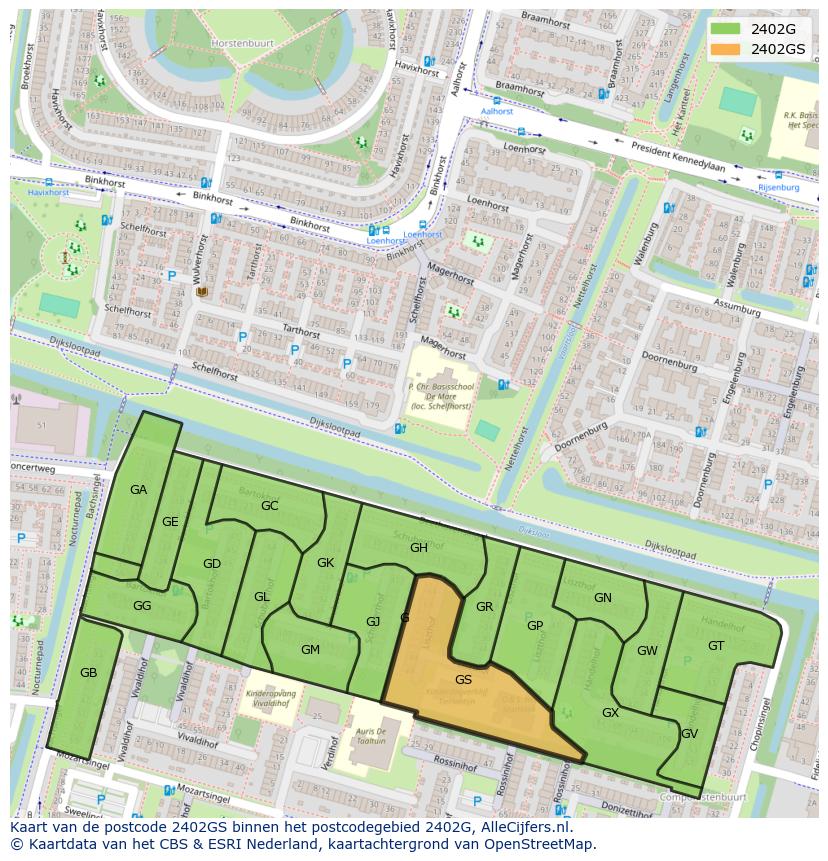 Afbeelding van het postcodegebied 2402 GS op de kaart.