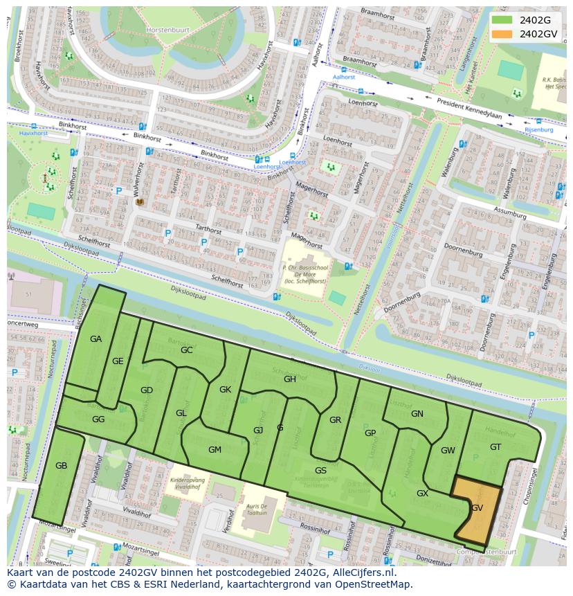 Afbeelding van het postcodegebied 2402 GV op de kaart.