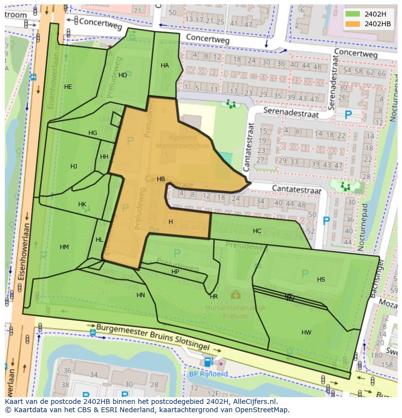 Afbeelding van het postcodegebied 2402 HB op de kaart.