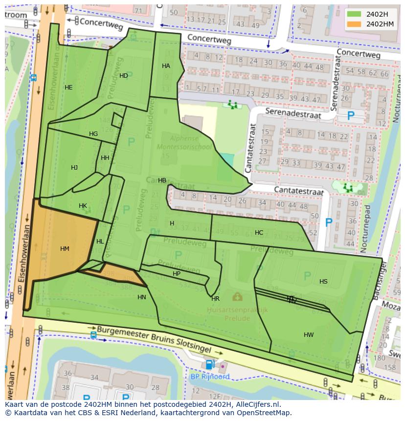 Afbeelding van het postcodegebied 2402 HM op de kaart.