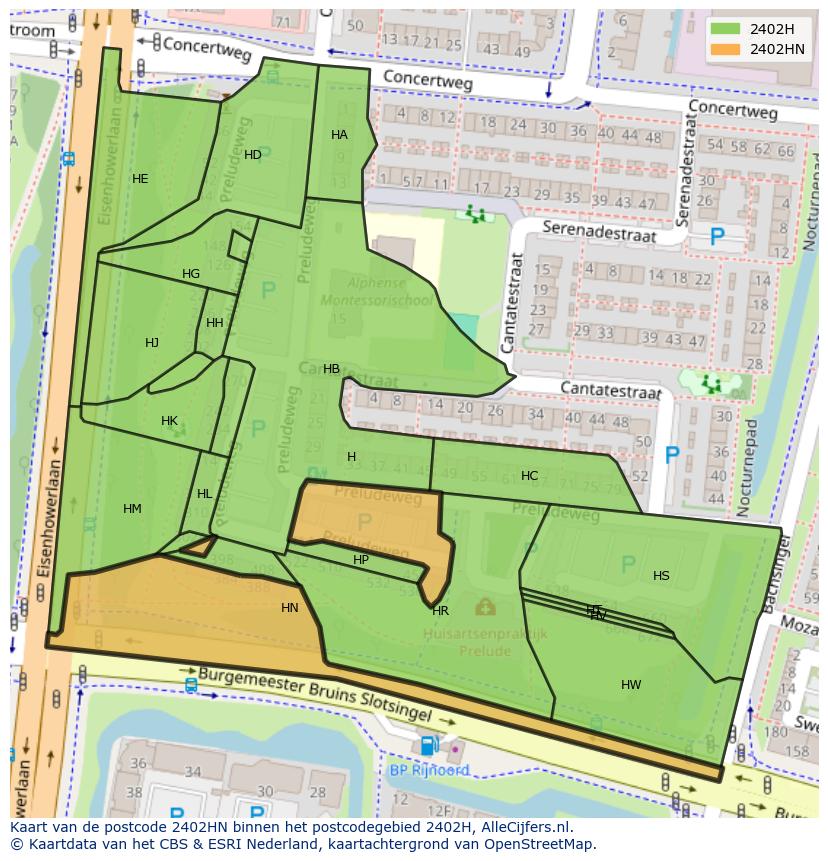 Afbeelding van het postcodegebied 2402 HN op de kaart.
