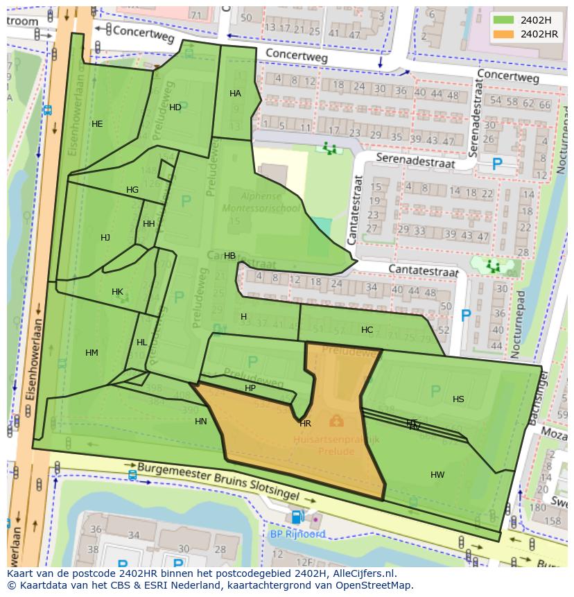 Afbeelding van het postcodegebied 2402 HR op de kaart.