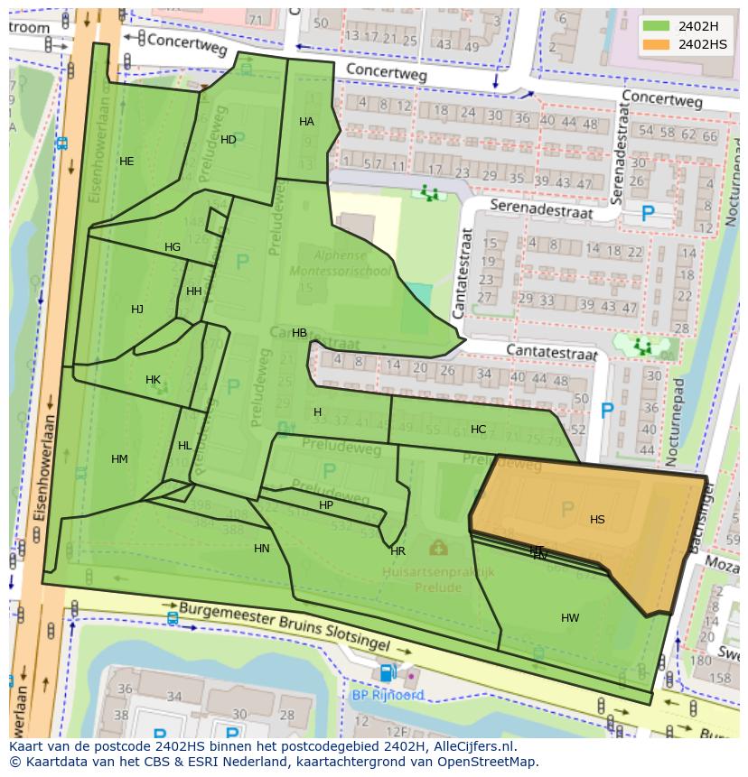 Afbeelding van het postcodegebied 2402 HS op de kaart.