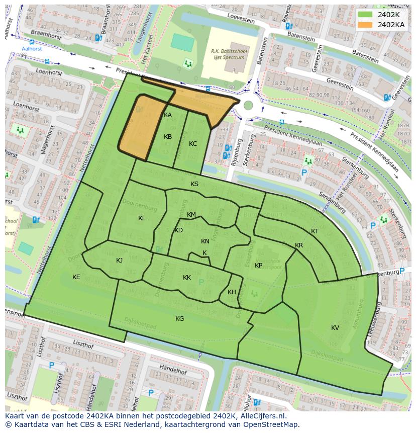 Afbeelding van het postcodegebied 2402 KA op de kaart.