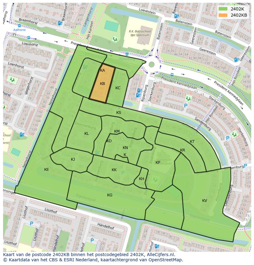 Afbeelding van het postcodegebied 2402 KB op de kaart.