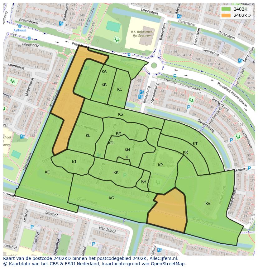 Afbeelding van het postcodegebied 2402 KD op de kaart.