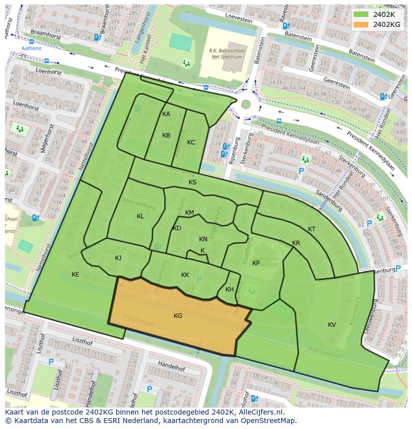 Afbeelding van het postcodegebied 2402 KG op de kaart.