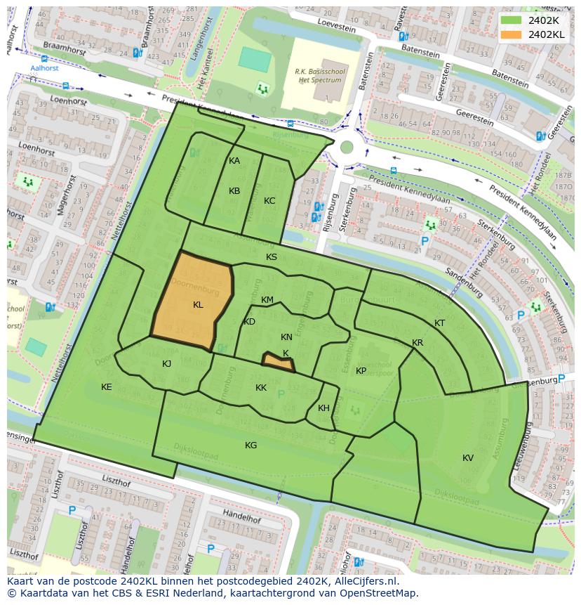 Afbeelding van het postcodegebied 2402 KL op de kaart.